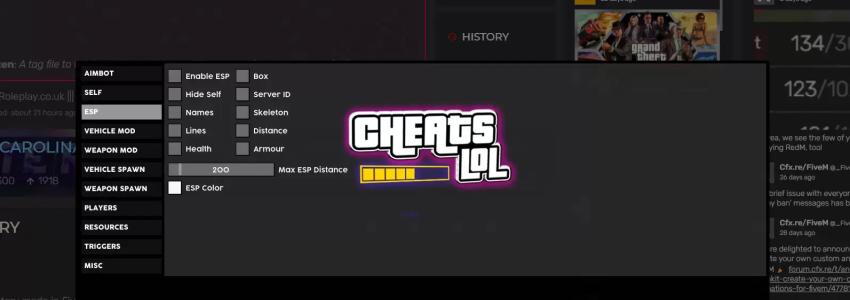 Aimbot, ESP, Godmode, Money, Anti AFK, Infinite Ammo Для GTA V: FiveM